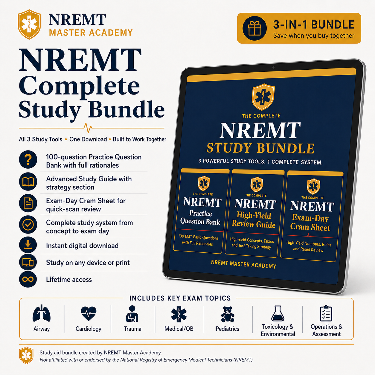 NREMT Complete Prep Bundle — Question Bank + Study Guide + Cram Sheet (PDF)